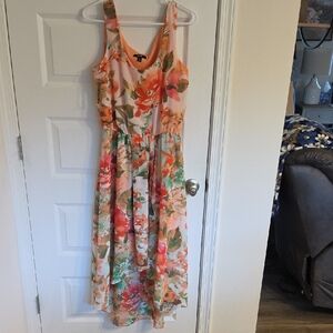 MSK Floral High Low Dress in Pink and Green